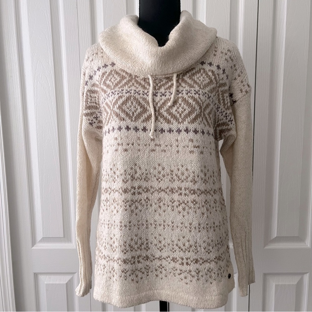 Eddie Bauer Cozy Cream Patterned Oversized Sweater women’s Small Cowl Neck